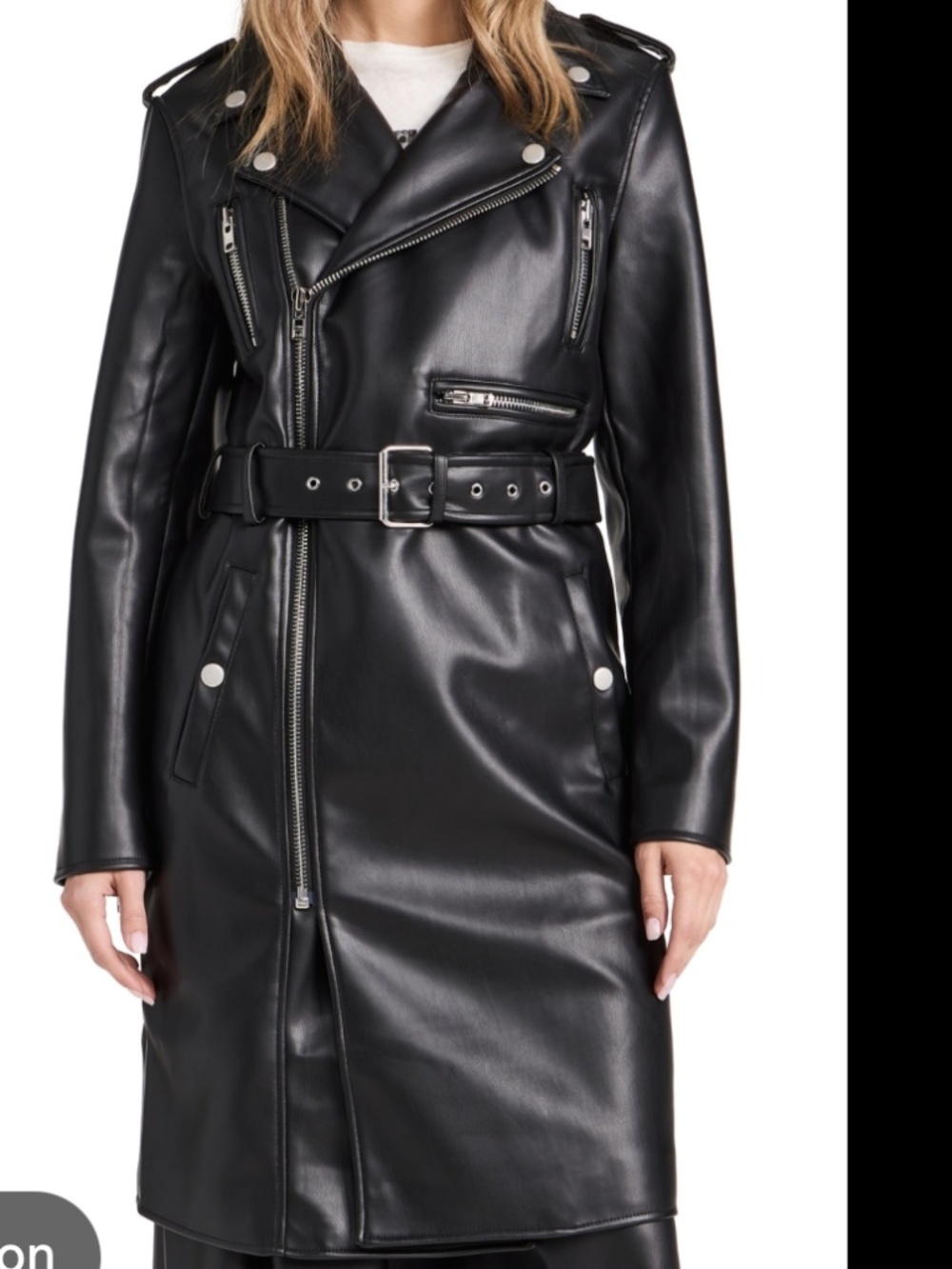 Mother Trench Coat Jacket Black Faux Leather Longline Moto Biker Matrix XS NWT